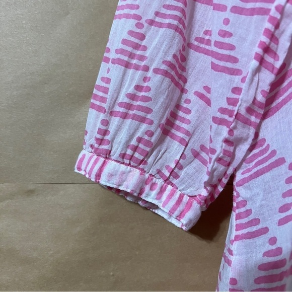 Tuckernuck | Oliphant Tassel Tie Neck Popover Top Split V-Neck Pink White Size S - Picture 6 of 11